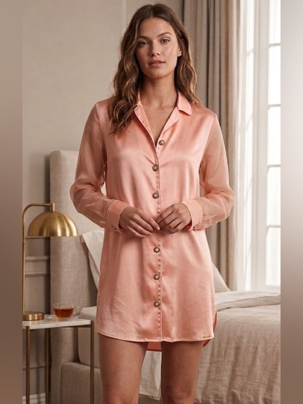 Victoria’s Secret Gold Label Satin Sleep Shirt Nightgown Medium Large